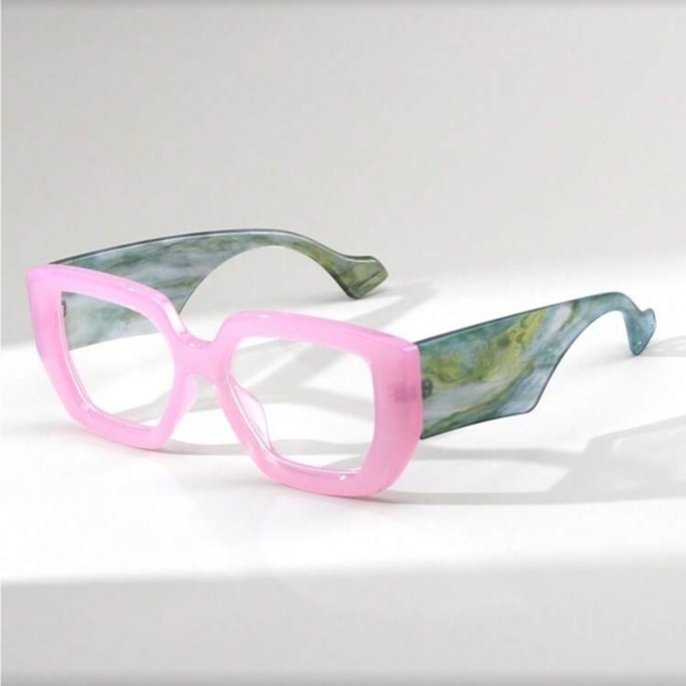 ✨Pink and Green Square Frame Statement Glasses
